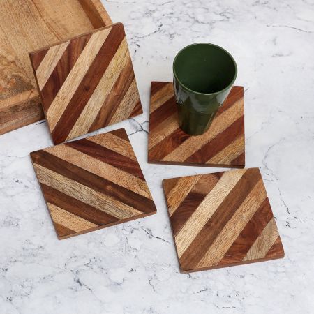 Handmade Wooden Tea Coaster for Home & Office - Pack of 4